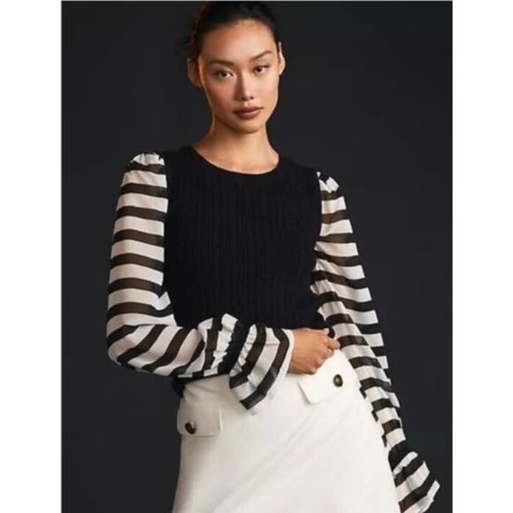 Maeve Anthropologie Contrast Sleeve Sweater Womens XS Sheer Sleeve 0840 - Picture 1 of 12